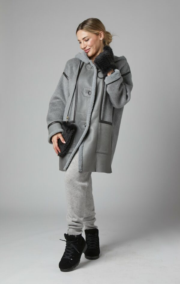 24/25 cappotto in shearling nappato misto cashmere grigio