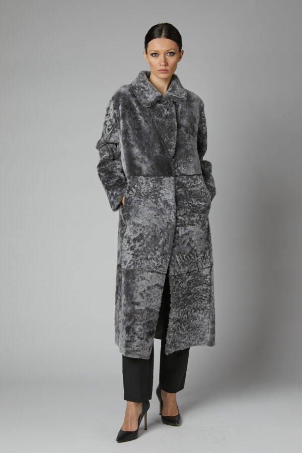 24/25 cappotto maxi in shearling merinos reversibile nappato grigio