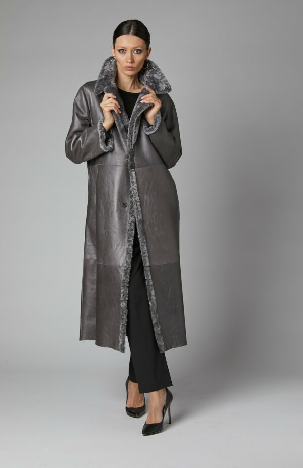 24/25 cappotto maxi in shearling merinos reversibile nappato grigio - immagine 2