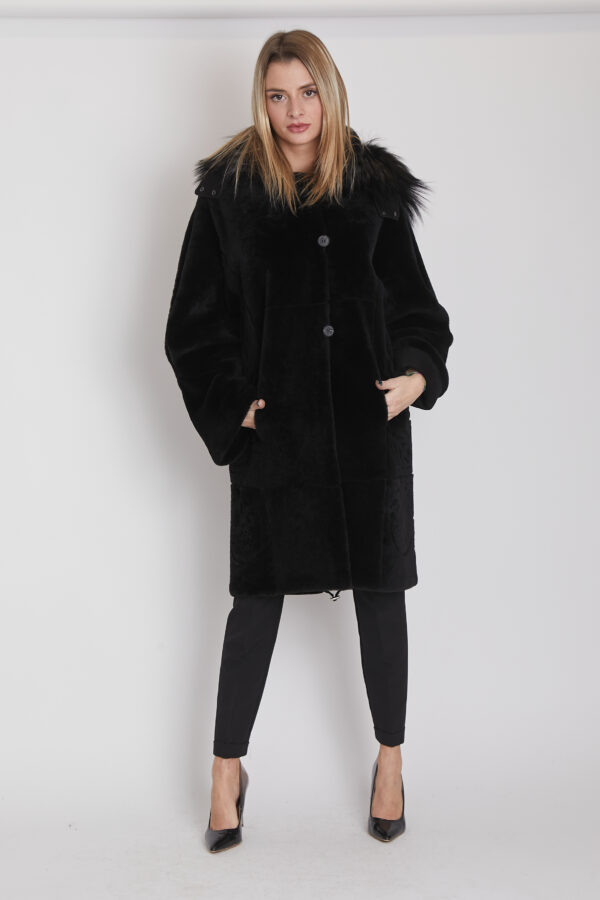 24/25 cappotto in shearling epilato nero - immagine 2