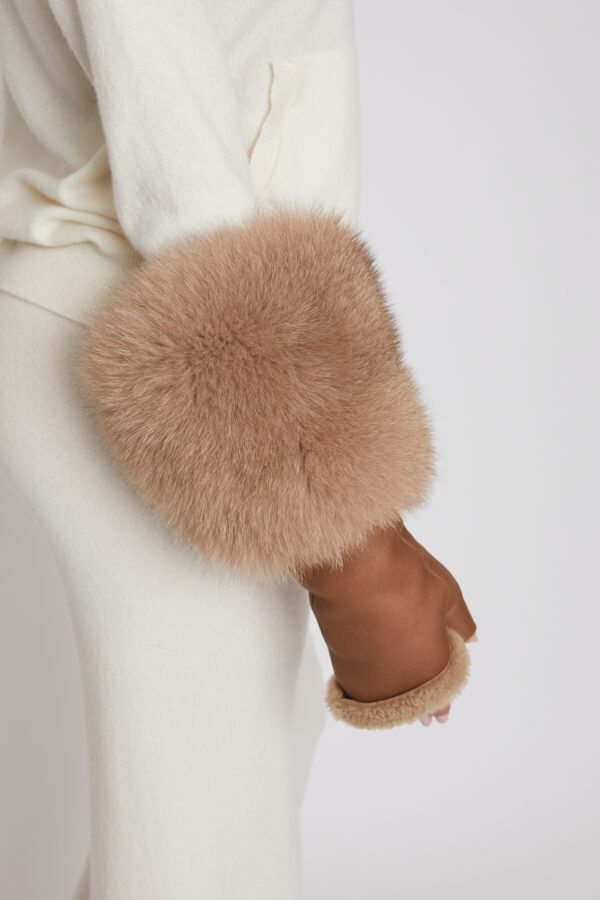 24/25 Guanti in shearling con manicotti in volpe marrone