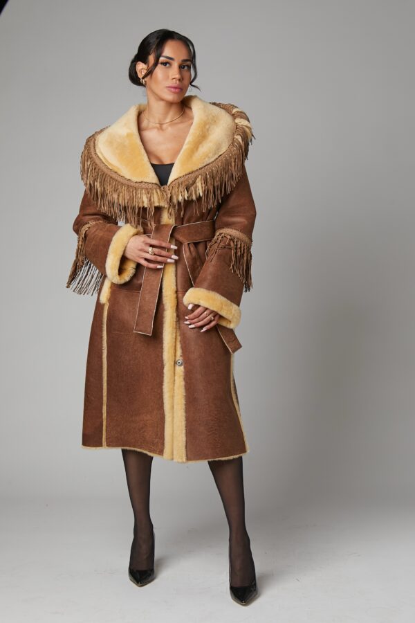 24/25 cappotto in shearling nappato effetto cuoio con frange