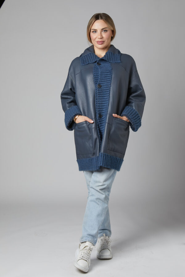 24/25 cappotto in shearling reversibile nappato blu navy - immagine 3