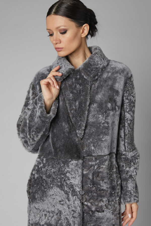 24/25 cappotto maxi in shearling merinos reversibile nappato grigio - immagine 2