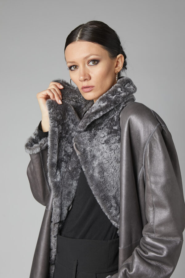 24/25 cappotto maxi in shearling merinos reversibile nappato grigio - immagine 5