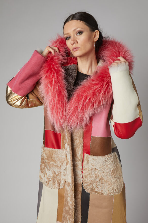 24/25 cappotto maxi in shearling patchwork multicolor - immagine 3