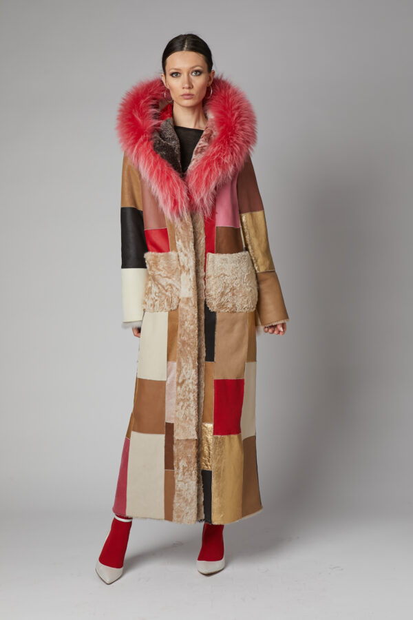 24/25 cappotto maxi in shearling patchwork multicolor - immagine 2