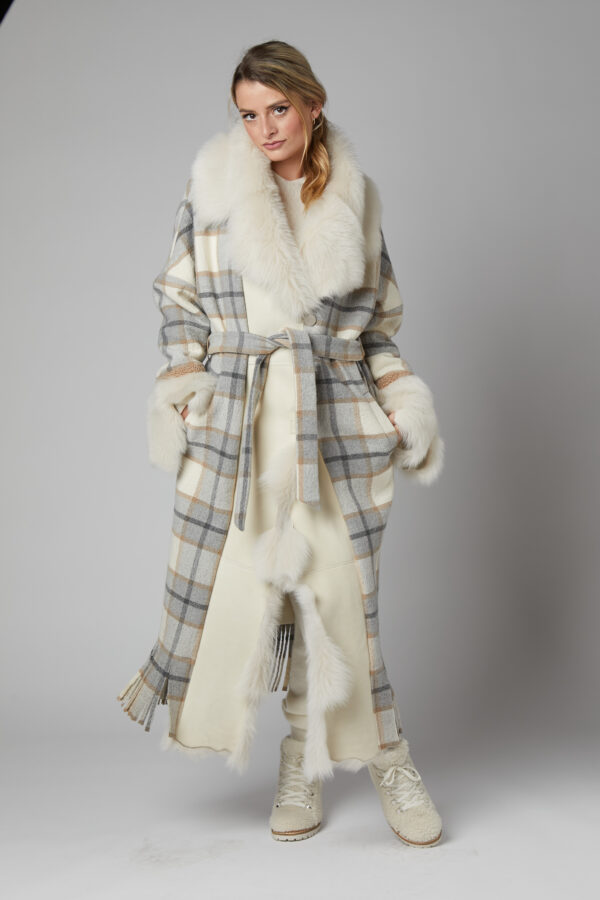 24/25 cappotto maxi con frange in lana fantasia tartan